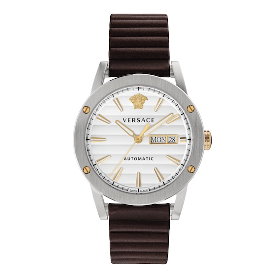 Versace Theros Men’s Brown Leather Strap Watch