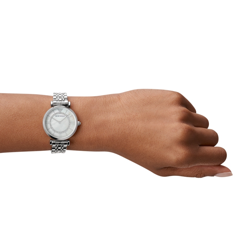 Emporio Armani Ladies' MOP & Crystal Dial Stainless Steel Bracelet Watch