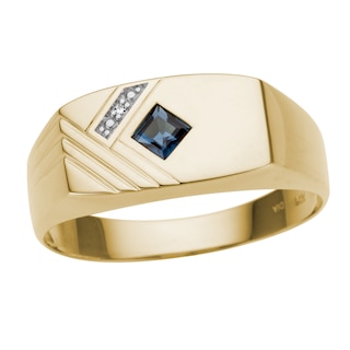 9ct Yellow Gold Men's Diamond & Sapphire Ring Ernest Jones