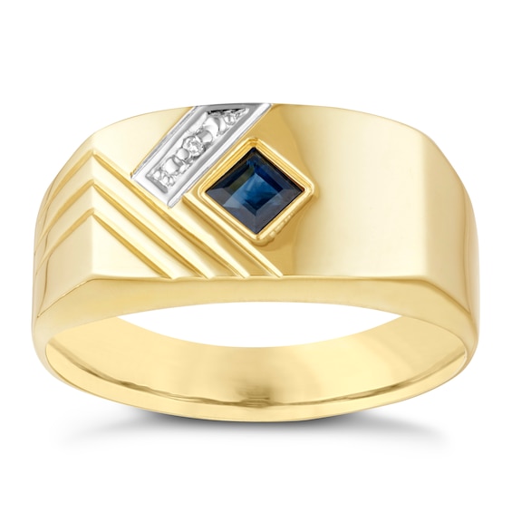 9ct Yellow Gold Men’s Diamond & Sapphire Ring