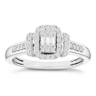 9ct White Gold 0.33ct Diamond Baguette Round Cut Ring Ernest Jones