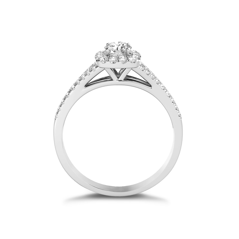 The Diamond Story Platinum 0.50ct Diamond Cushion Halo Ring