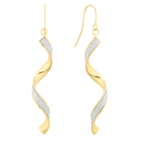 9ct Yellow Gold Sparkle Twist Drop Earrings