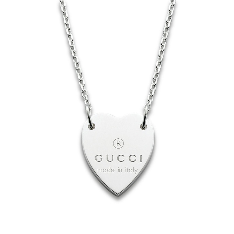 Gucci Trademark Engraved Heart Silver Necklace
