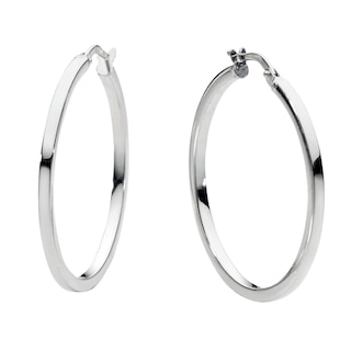 9ct White Gold 30mm Hoop Earrings Ernest Jones