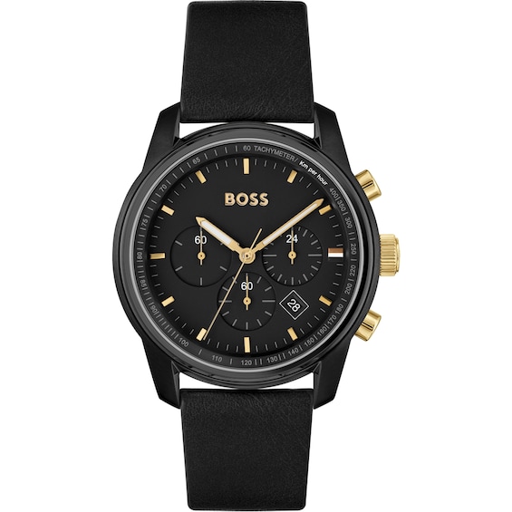 BOSS Trace Men’s Black Leather Strap Watch