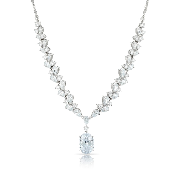 Sterling Silver Cubic Zirconia Pear & Oval Necklace