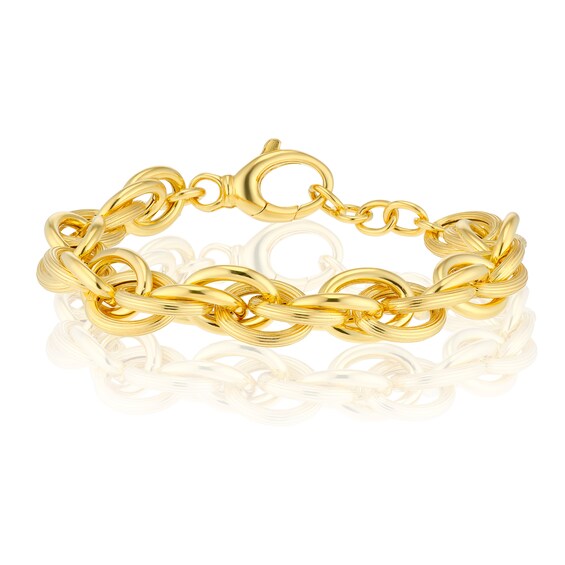 Sterling Silver & 18ct Gold Plated Vermeil Chunky Textured Link Chain Bracelet