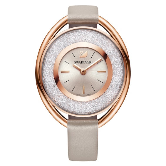 Swarovski Crystalline Ladies’ Oval Pink Leather Strap Watch