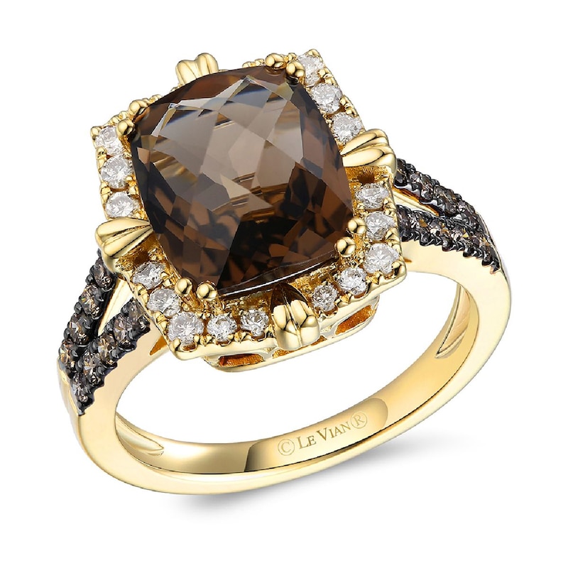 Le Vian 14ct Yellow Gold Smokey Quartz 0.58ct Diamond Ring
