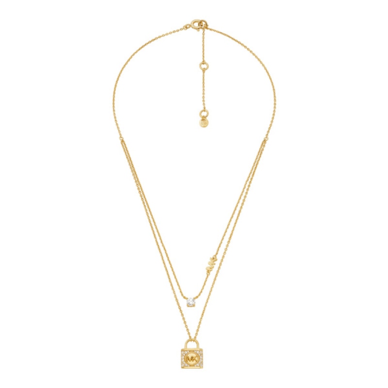 Michael Kors Gold-Tone Cubic Zirconia Padlock Necklace