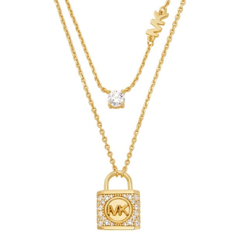 Michael Kors Gold-Tone Cubic Zirconia Padlock Necklace