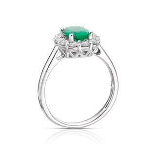 18ct White Gold Emerald 0.50ct Diamond Cluster Ring Ernest Jones