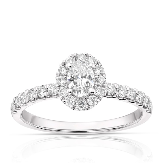 18ct White Gold 0.75ct Total Diamond Oval Halo Ring