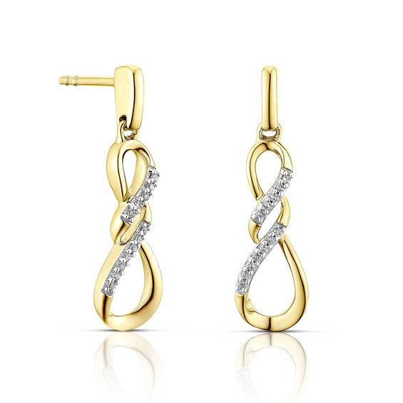 9ct Yellow Gold 0.05ct Diamond Infinity Drop Earrings