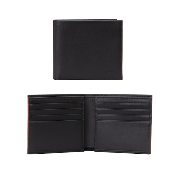 BOSS Embossed Logo Red Edge & Matte Black Leather Wallet