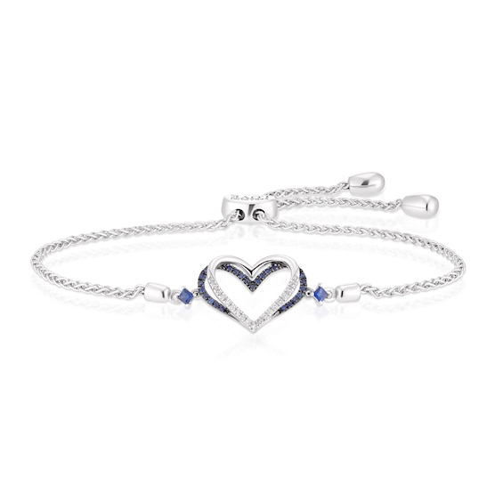 Vera Wang Silver Sapphire 0.04ct Diamond Heart Bolo Bracelet
