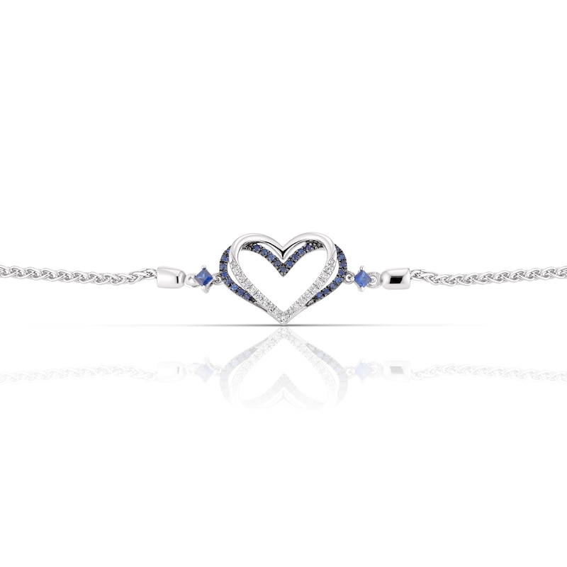 Vera Wang Silver 7 Inch Sapphire 0.04ct Diamond Heart Bolo Bracelet