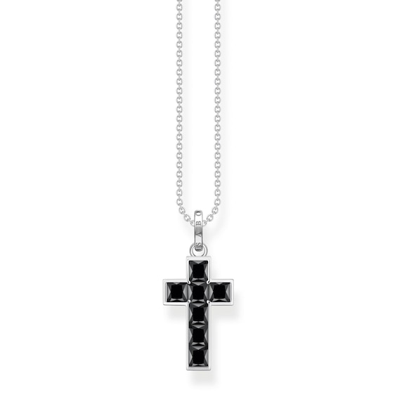 Thomas Sabo Sterling Silver Black Stone Cross Necklace