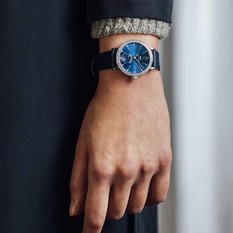 IWC Portofino Ladies' Diamond Day & Night Blue Leather Strap Watch