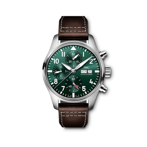 IWC Pilot’s Watches Men’s Green Dial & Brown Leather Strap Watch