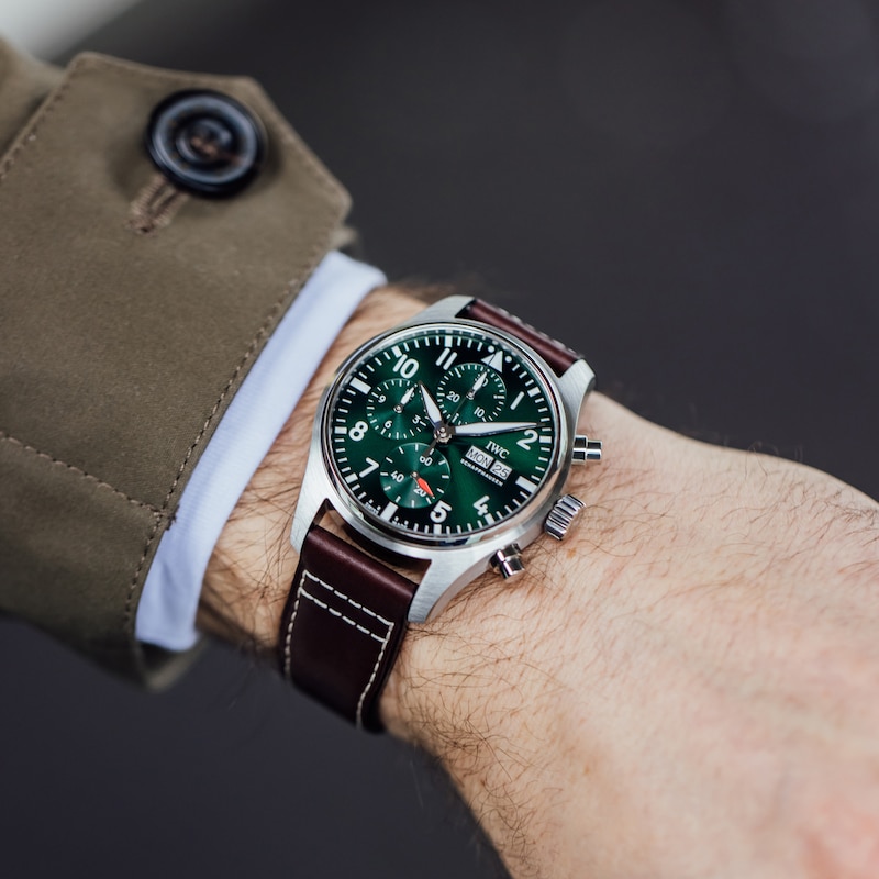 IWC Pilot’s Watches Men's Green Dial & Brown Leather Strap Watch