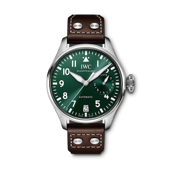 IWC Pilot’s Watches Men’s Green Dial & Brown Calfskin Leather Strap Watch