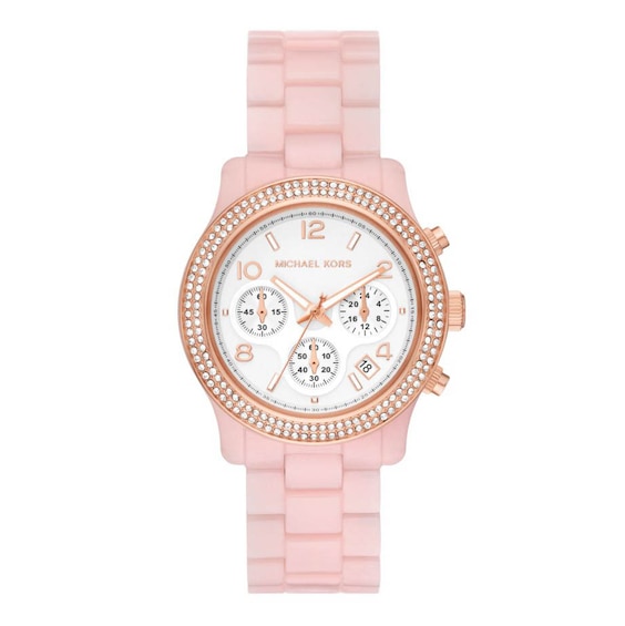 Michael Kors Runway Ladies’ Chronograph & Blush Pink Acetate Strap Watch