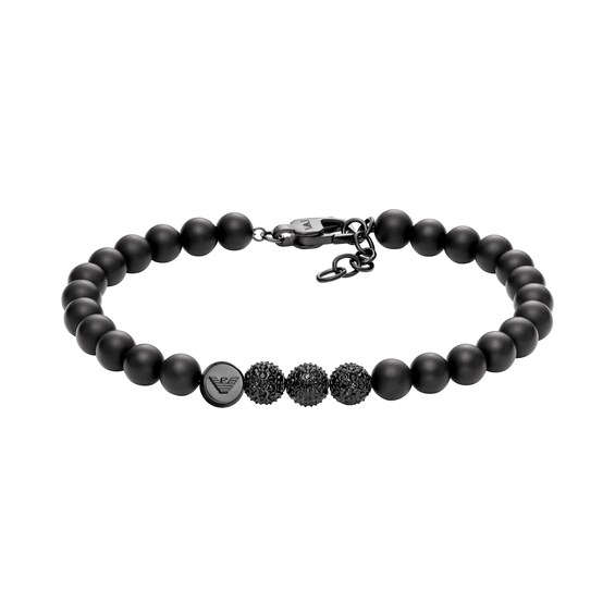 Emporio Armani Men’s Stainless Steel Crystal Black Bead Bracelet