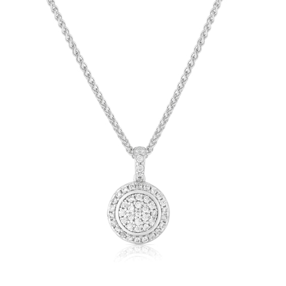 Sterling Silver Pave Cubic Zirconia Disc Pendant Necklace