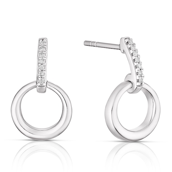 Sterling Silver 0.05ct Diamond Circle Drop Earrings