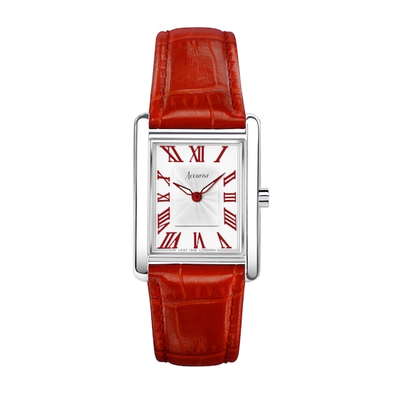 Accurist Rectangle Ladies’ White Dial Red Leather Strap Watch