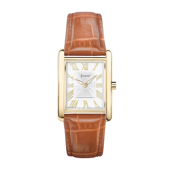 Accurist Rectangle Ladies’ White Dial Brown Leather Strap Watch