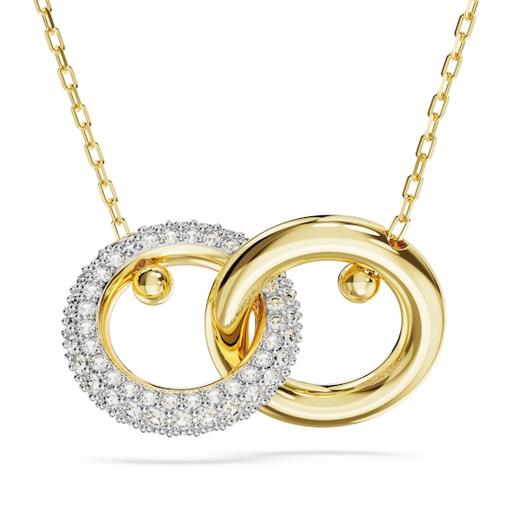 Swarovski Dextera Gold Tone & White Crystal Asymmetrical Pendant Necklace