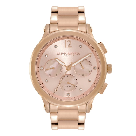 Olivia Burton Guilloche Pink Dial & Carnation Gold-Tone Bracelet Watch