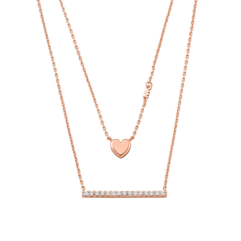 Michael Kors Love Rose Gold-Plated Sterling Silver Double Layer Heart Necklace