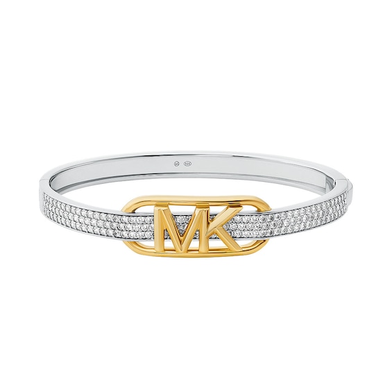 Michael Kors MK Statement Two-Tone Sterling Silver Pave Empire Link Bangle