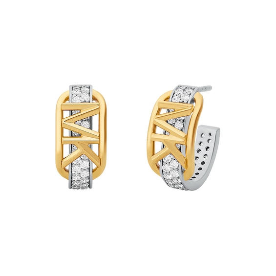 Michael Kors MK Statement Two-Tone Sterling Silver Pave Empire Link Huggie Earrings