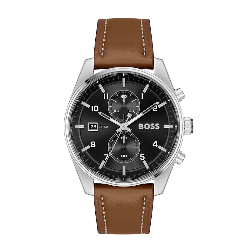 BOSS Skytraveller Men's Brown Leather Strap Watch