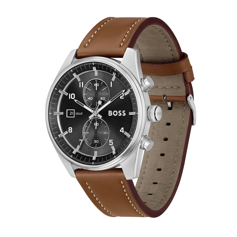 BOSS Skytraveller Men's Brown Leather Strap Watch