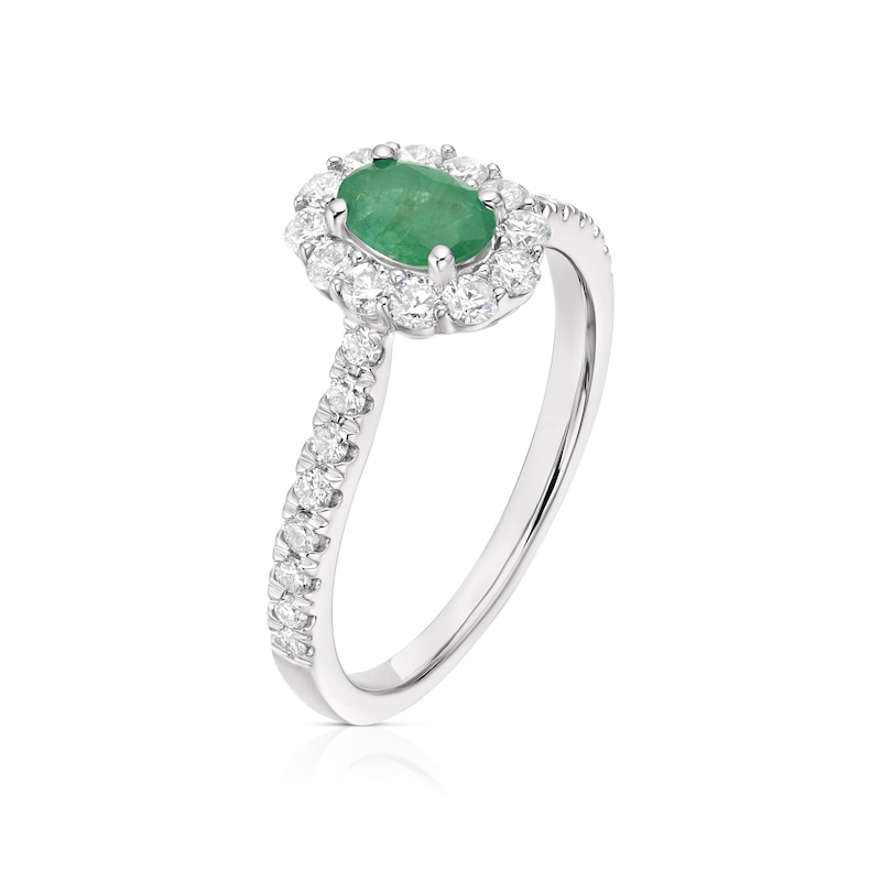 18ct White Gold Emerald & 0.50ct Diamond Halo Ring
