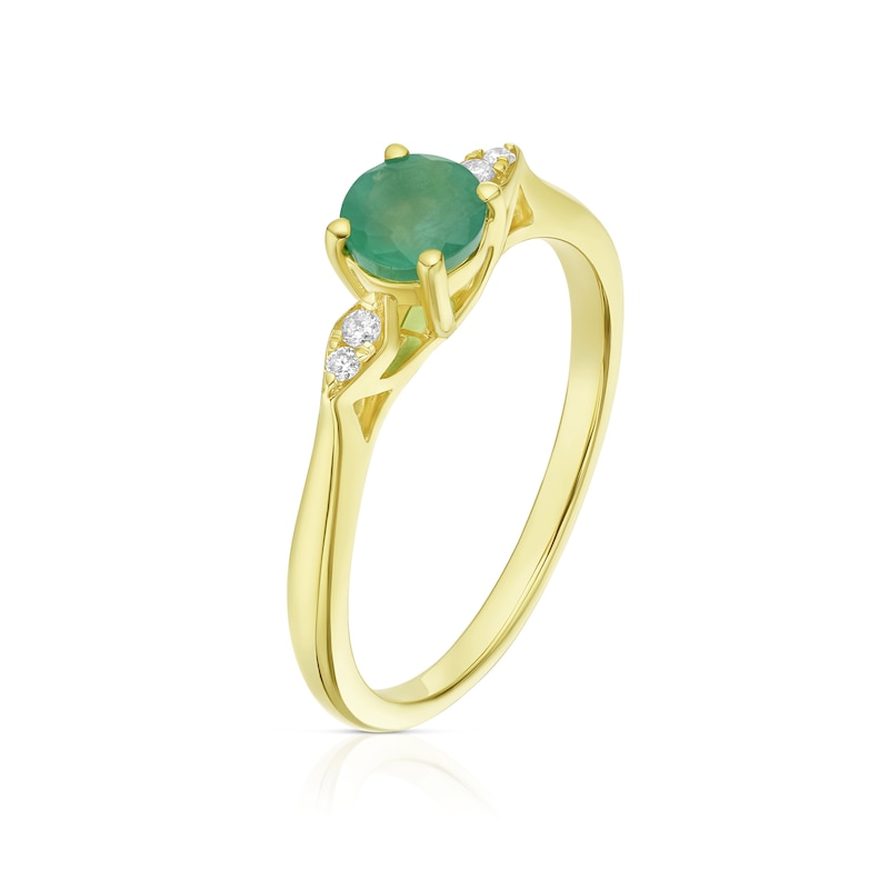 9ct Yellow Gold Diamond & Emerald Round Cut Ring