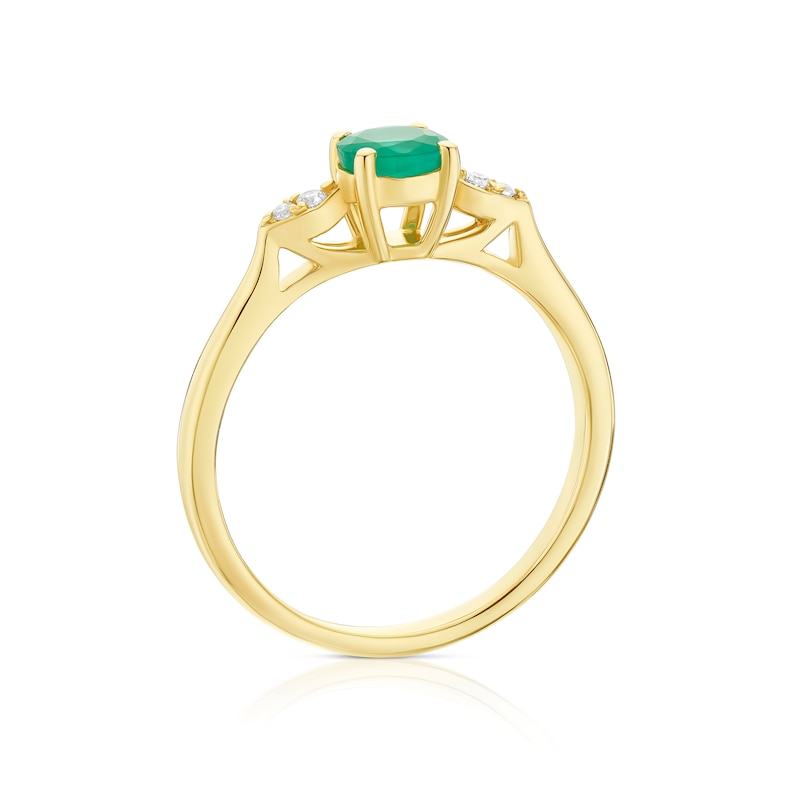 9ct Yellow Gold Diamond & Emerald Round Cut Ring