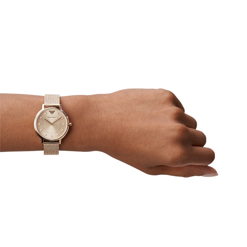 Emporio Armani Ladies' Rose Gold-Tone Mesh Bracelet Watch