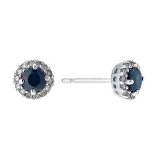 9ct White Gold Sapphire & 0.10ct Diamond Stud Earrings Ernest Jones