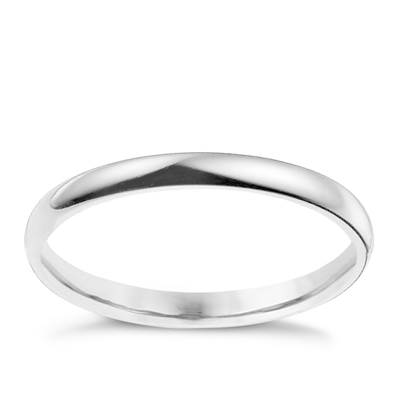 9ct White Gold 2mm Extra Heavyweight D Shape Ring