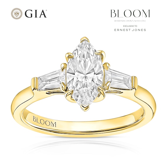 BLOOM Paris 18ct Yellow Gold 1.28ct Lab Grown Diamond Marquise and Tapered Baguette Trilogy Ring
