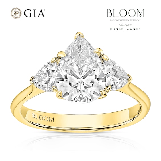BLOOM Capri 18ct Yellow Gold 2ct Lab Grown Diamond Pear and Trillion Trilogy Ring
