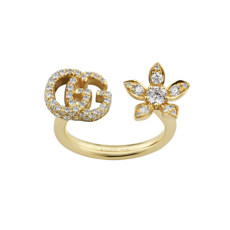 Gucci Flora 18ct Yellow Gold & Diamond M-N Open Ring