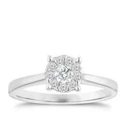 9ct White Gold 0.25ct Total Diamond Solitaire Cluster Ring